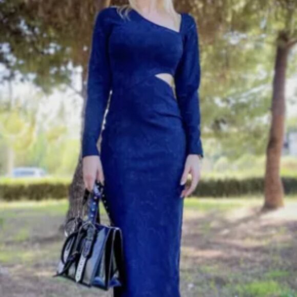 ZARA NWT WOMAN CUT OUT JACQUARD DRESS Blue | 5039/515 S - Picture 2 of 2